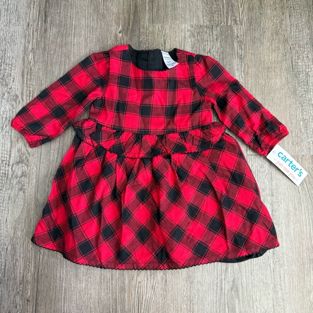 Carters Baby Girl Long Sleeve Red Buffalo Print Dress